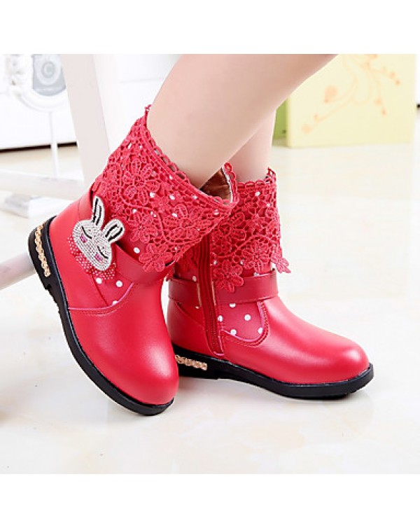 Girl's Boots Spring / Fall Combat Boots Synthetic Casual Flat Heel Zipper Pink / Red Others  