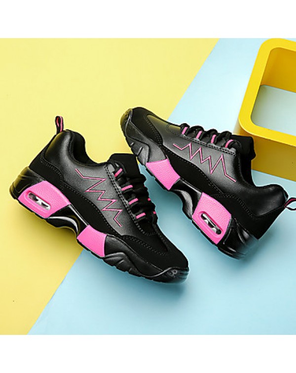 Women's Athletic Shoes Fall / Winter Comfort PU Outdoor / Athletic / Casual Wedge Heel Lace-up Black and White / Fuchsia Running / Sneaker