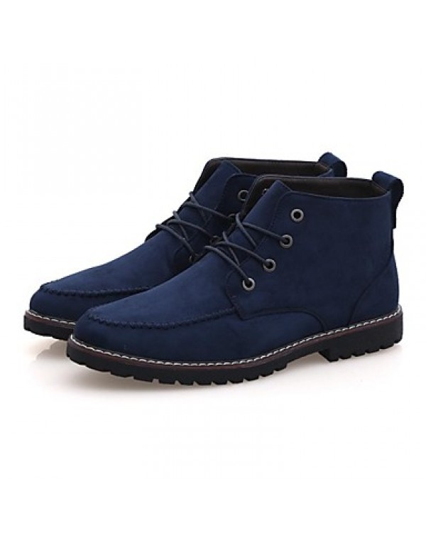 Men's Shoes Leather Casual Boots Casual Flat Heel Lace-up Black / Blue / Brown  