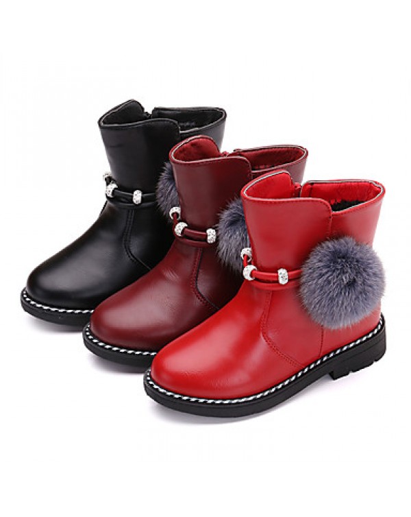 Girl's Boots Spring / Fall / Winter Bootie / Comfort Leather Outdoor / Casual Zipper Black / Red / Tan Walking  