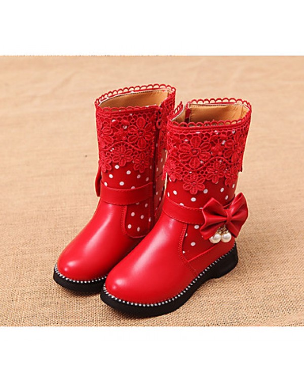 Girl's Boots Spring / Fall Combat Boots PU Casual Flat Heel Zipper Black / Pink / Red Others  
