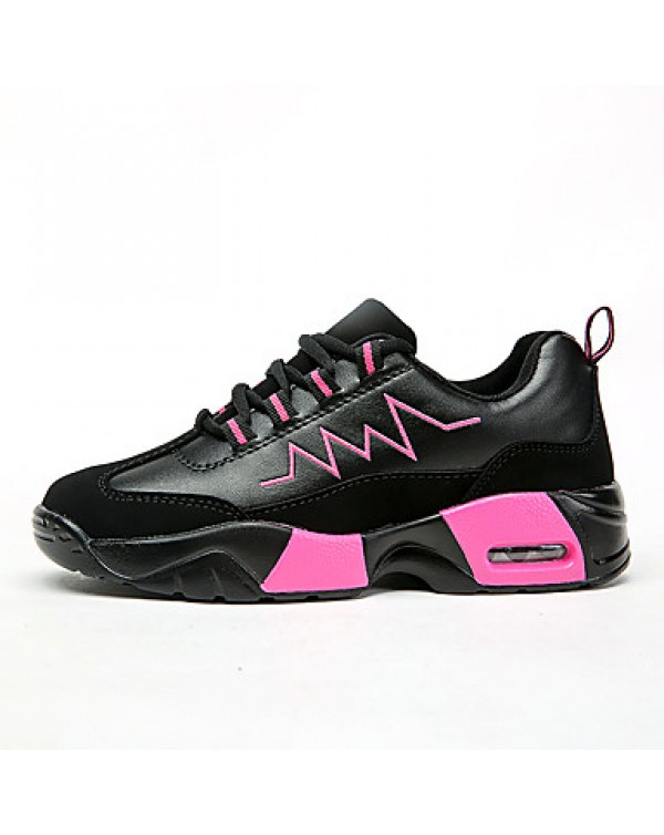 Women's Athletic Shoes Fall / Winter Comfort PU Outdoor / Athletic / Casual Wedge Heel Lace-up Black and White / Fuchsia Running / Sneaker