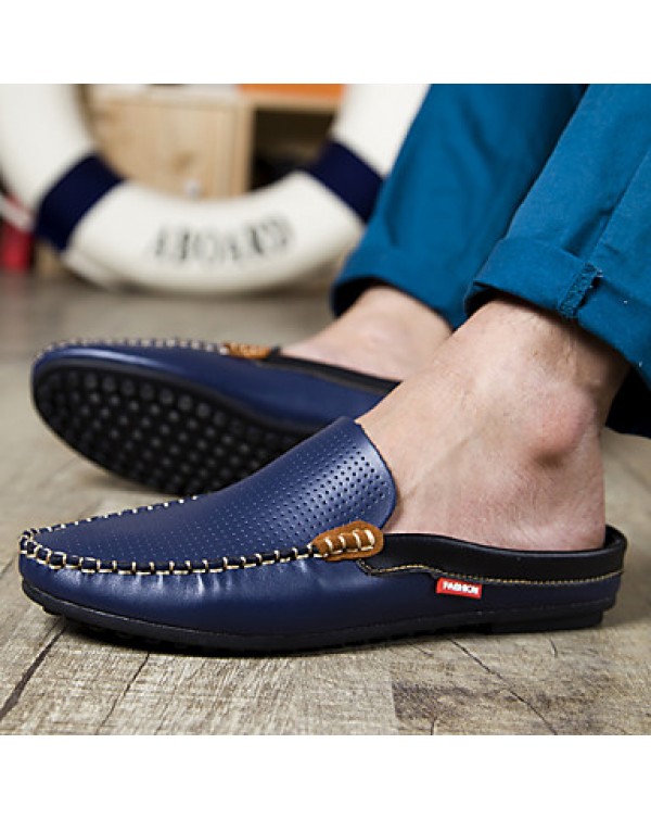 Men's Shoes Leather Casual Clogs & Mules Casual Stitching Lace Blue / White  