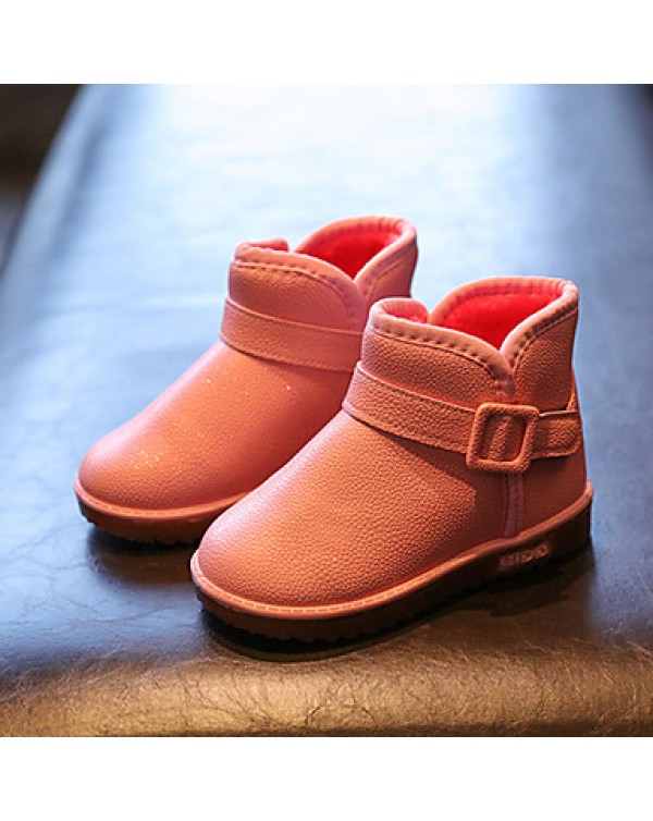Girl's Boots Fall / Winter Comfort PU Casual Flat Heel Zipper Black / Pink / Red / Coffee / Fuchsia Walking  