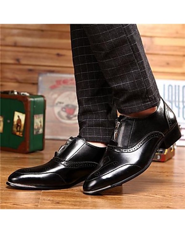 Men's Shoes Leather Casual Oxfords Casual Low Heel Zipper Black  