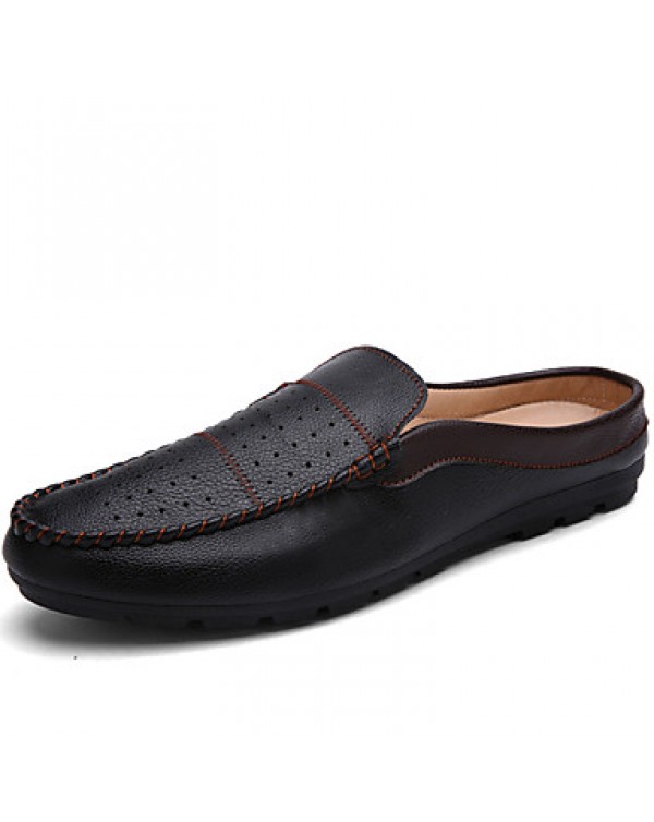 Men's Shoes Leather Casual Clogs & Mules Casual Flat Heel Slip-on Black / Blue / White / Burgundy  