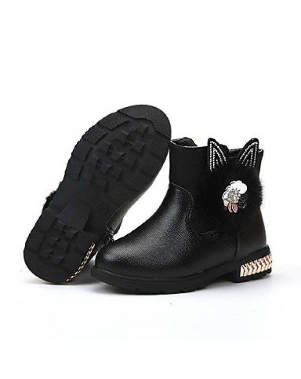Girl's Boots Spring / Fall / Winter Bootie / Comfort Leather Outdoor /  Casual Zipper Black / Pink / Red Walking  