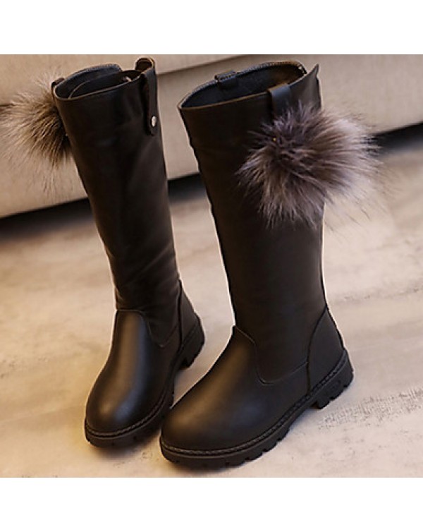 Girl's Boots Fall / Winter Fashion Boots PU Outdoor / Casual Flat Heel Slip-on Black / Red / Burgundy Walking  