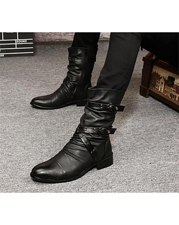 Men's Shoes Casual Leather Boots Black  