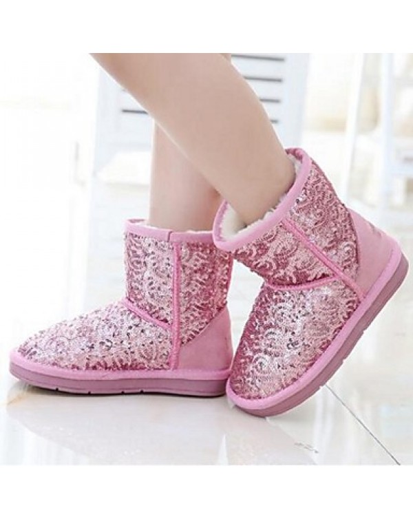 Girl's Boots Winter Snow Boots Suede Casual Flat Heel Sequin Black / Pink Snow Boots  