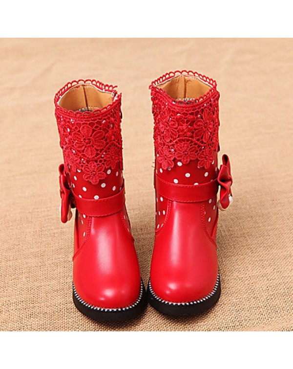 Girl's Boots Spring / Fall Combat Boots PU Casual Flat Heel Zipper Black / Pink / Red Others  