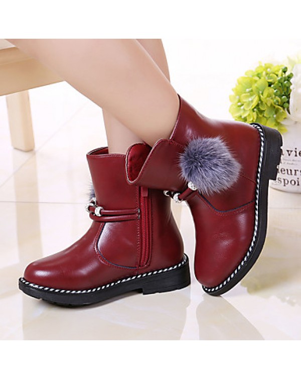 Girl's Boots Spring / Fall / Winter Bootie / Comfort Leather Outdoor / Casual Zipper Black / Red / Tan Walking  