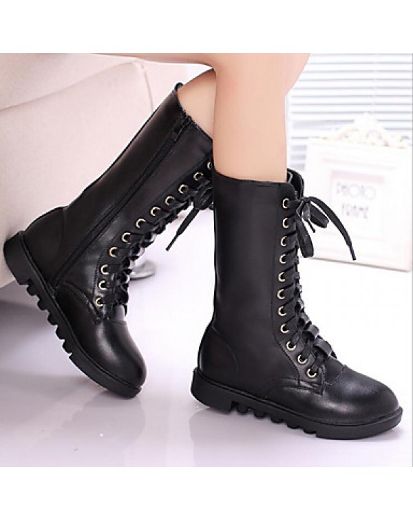 Girl's Boots Fall / Winter Comfort Leather Casual Flat Heel Others Black / Brown / White  