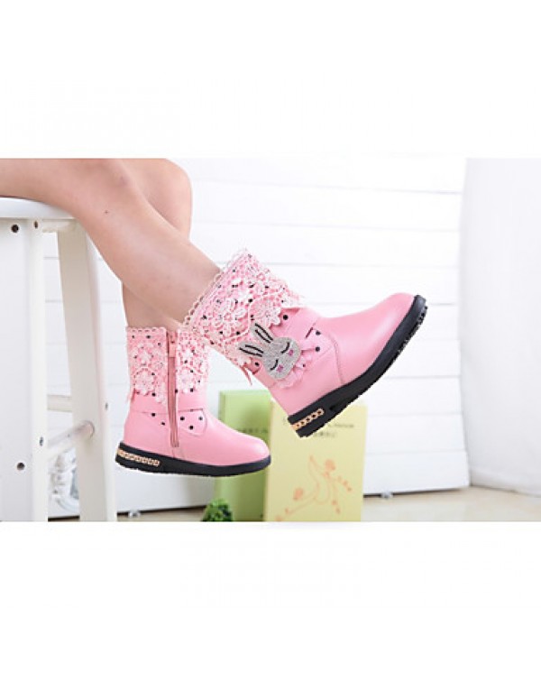 Girl's Boots Spring / Fall Combat Boots Synthetic Casual Flat Heel Zipper Pink / Red Others  