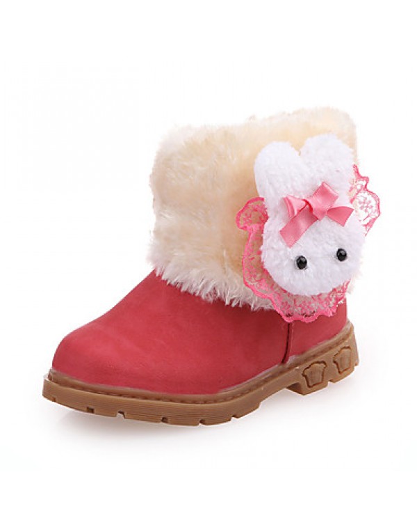 Girl's Boots Fall / Winter Fashion Boots PU Outdoor / Casual Flat Heel Fur Brown / Pink / Red Walking  