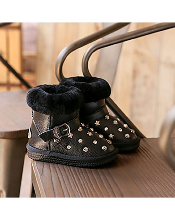 Girl's Boots Fall / Winter Comfort PU Casual Flat Heel Zipper Black / Silver Walking  