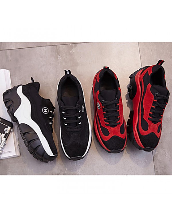 Women's Athletic Shoes Spring / Fall Creepers / Comfort Leather Casual Platform Others / Lace-up Black / Red Others