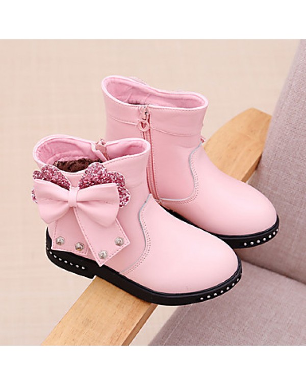 Girl's Boots Fall / Winter Comfort PU Casual Flat Heel Zipper Black / Pink / Red Walking  