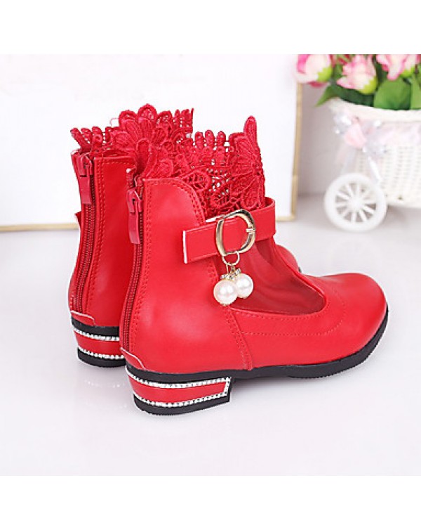 Girl's Boots Winter Comfort / Round Toe PU Dress Low Heel Others / Hook & Loop Black / Pink / Red Others  