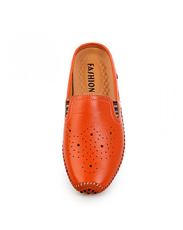 Men's Shoes Leather Casual Clogs & Mules Casual Stitching Lace / Slip-on Black / White / Orange  