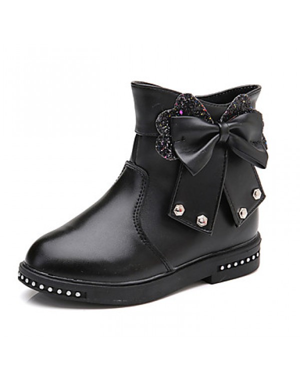Girl's Boots Fall / Winter Comfort PU Casual Flat Heel Zipper Black / Pink / Red Walking  