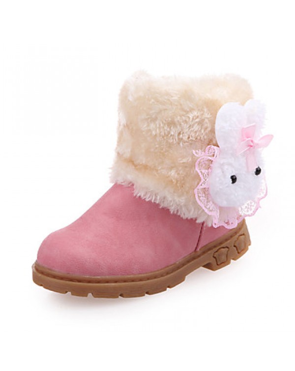 Girl's Boots Fall / Winter Fashion Boots PU Outdoor / Casual Flat Heel Fur Brown / Pink / Red Walking  