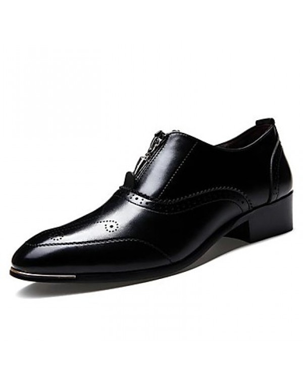 Men's Shoes Leather Casual Oxfords Casual Low Heel Zipper Black  