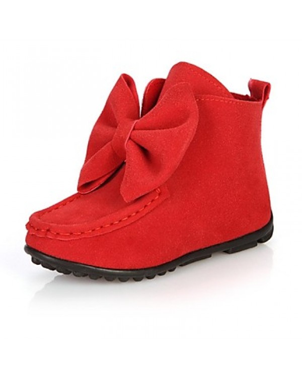 Girl's Boots Spring / Fall Round Toe Leather Outdoor / Dress / Casual Flat Heel Bowknot Black / Red  