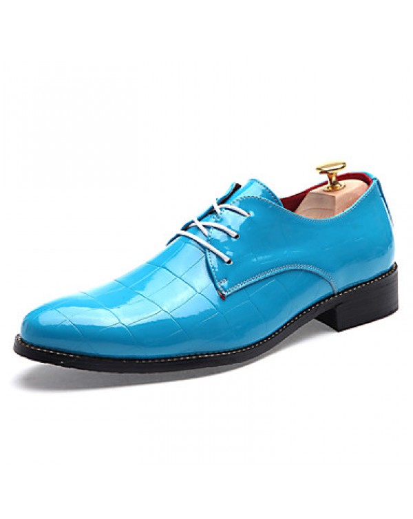 Men's Shoes Patent Leather Casual Oxfords Casual Low Heel Lace-up Black / Blue / Red  