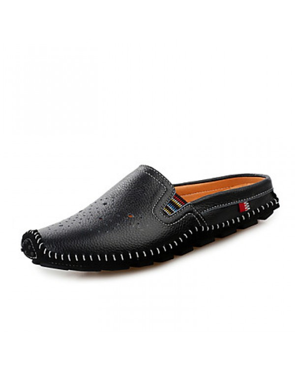 Men's Shoes Leather Casual Clogs & Mules Casual Stitching Lace / Slip-on Black / White / Orange  