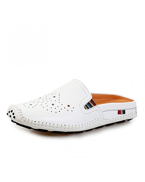 Men's Shoes Leather Casual Clogs & Mules Casual Stitching Lace / Slip-on Black / White / Orange  