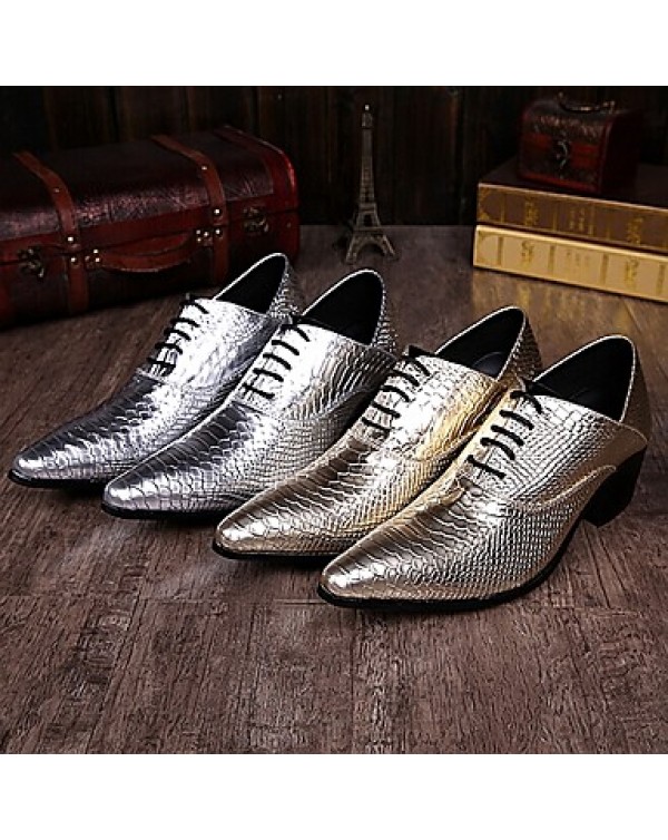 Men's Shoes Limited Edition Pure Handmade Wedding/Party & Evening Leather Oxfords Gold/Silver  