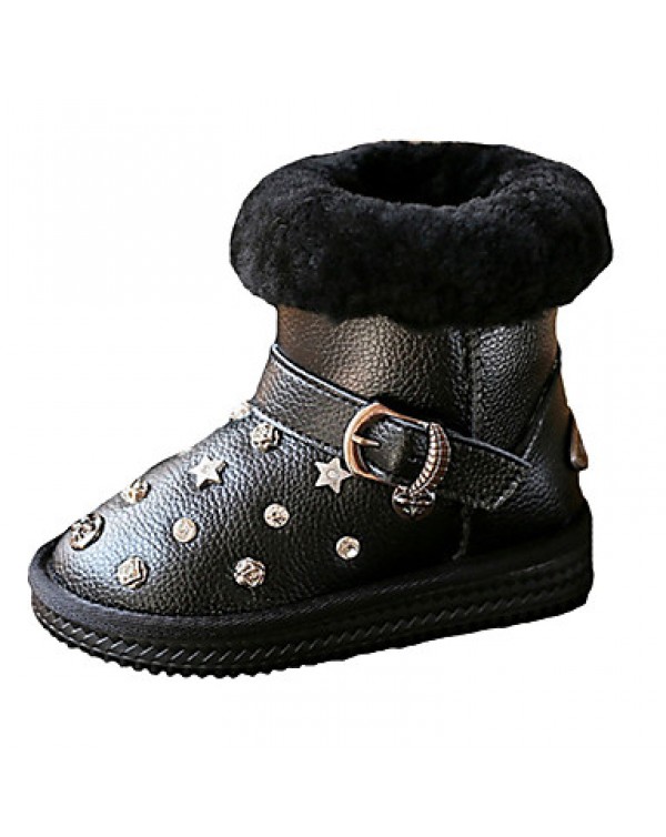 Girl's Boots Fall / Winter Comfort PU Casual Flat Heel Zipper Black / Silver Walking  