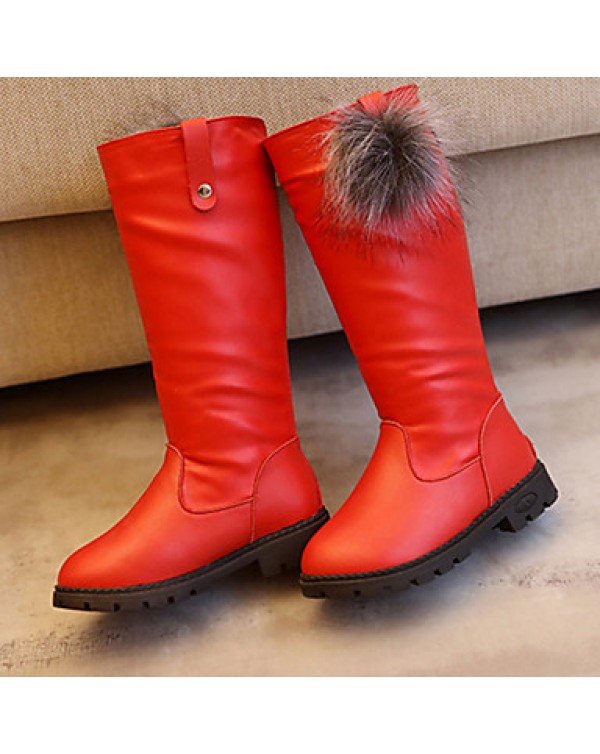Girl's Boots Fall / Winter Fashion Boots PU Outdoor / Casual Flat Heel Slip-on Black / Red / Burgundy Walking  