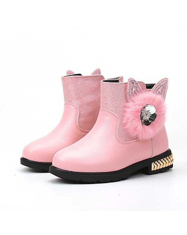 Girl's Boots Spring / Fall / Winter Bootie / Comfort Leather Outdoor /  Casual Zipper Black / Pink / Red Walking  