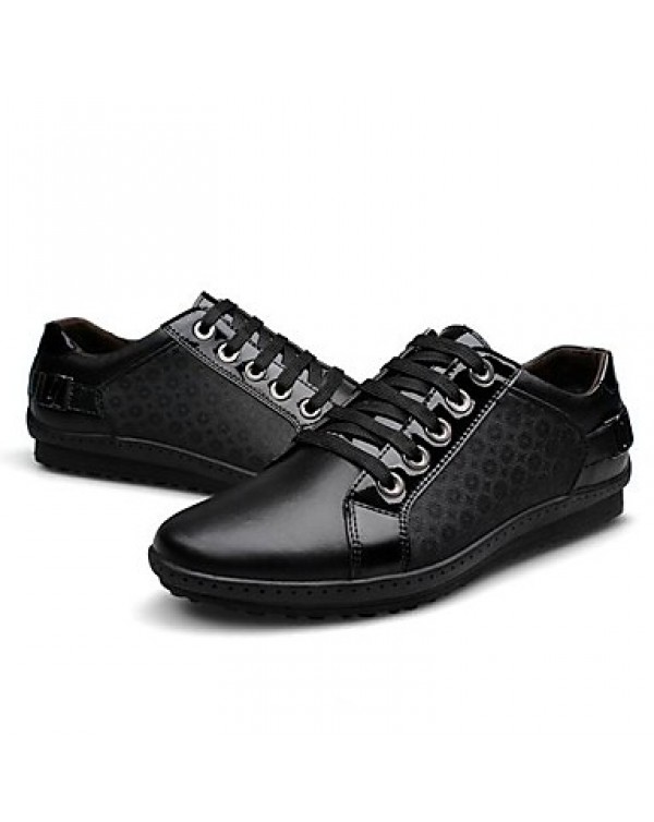 Men's Shoes Leather Casual Fashion Sneakers Casual Flat Heel Lace-up Black  