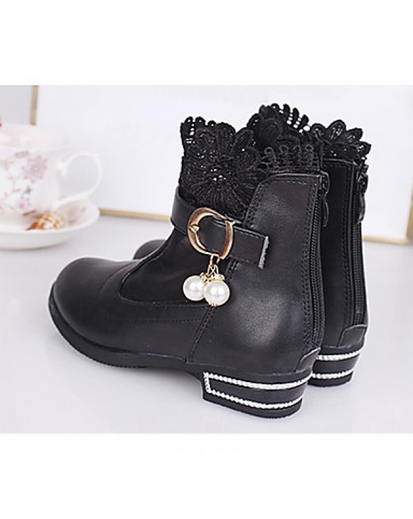 Girl's Boots Winter Comfort / Round Toe PU Dress Low Heel Others / Hook & Loop Black / Pink / Red Others  