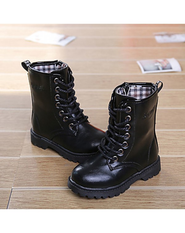 Girl's Boots Fall / Winter Snow Boots / Comfort PU Dress / Casual Flat Heel Zipper Black / Red / Burgundy Walking  