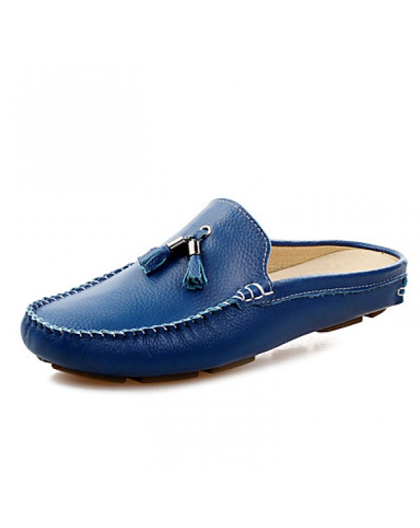 Men's Shoes Leather Casual Clogs & Mules Casual Stitching Lace / Tassel / Slip-on Black / Blue / Brown / White  