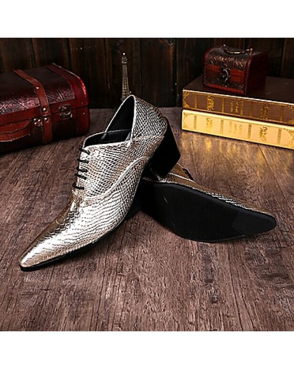 Men's Shoes Limited Edition Pure Handmade Wedding/Party & Evening Leather Oxfords Gold/Silver  