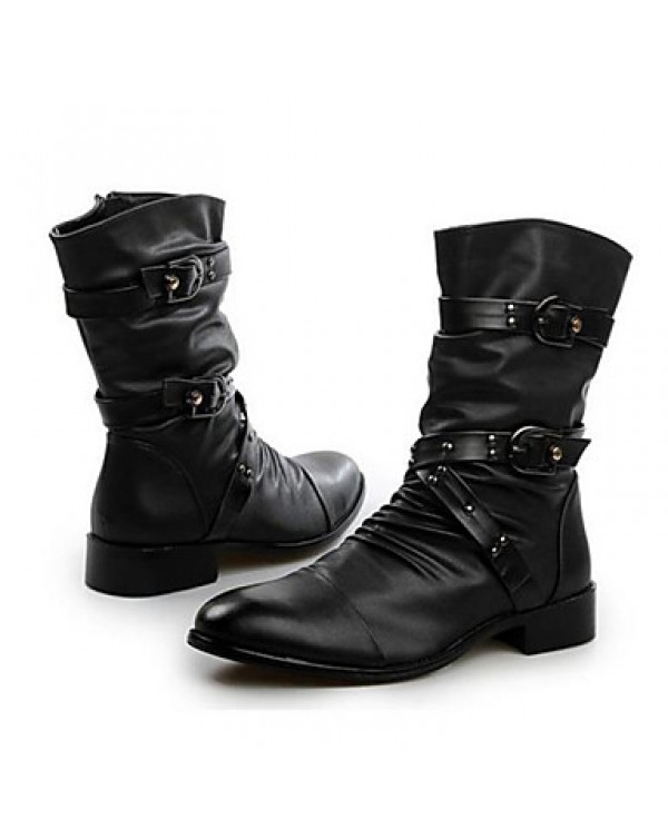 Men's Shoes Casual Leather Boots Black  
