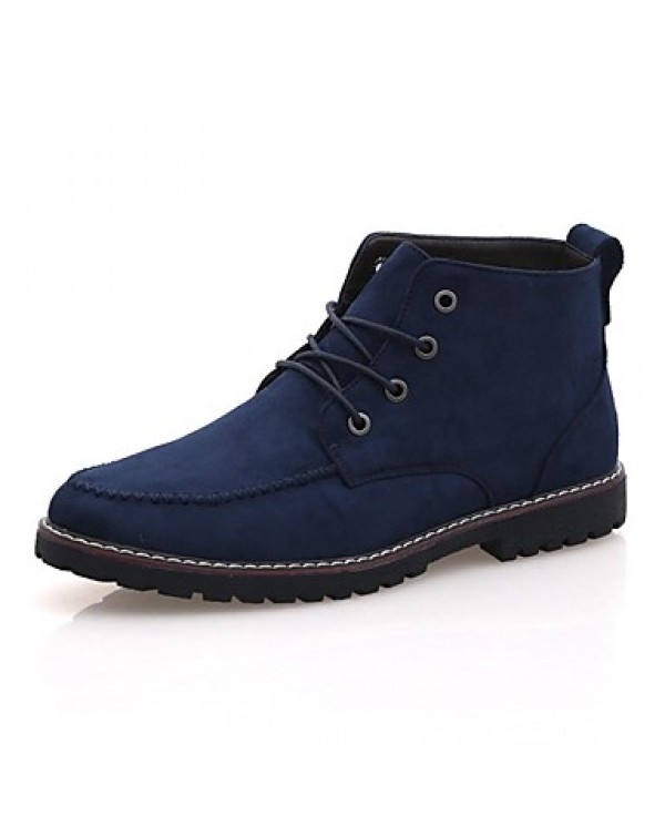 Men's Shoes Leather Casual Boots Casual Flat Heel Lace-up Black / Blue / Brown  