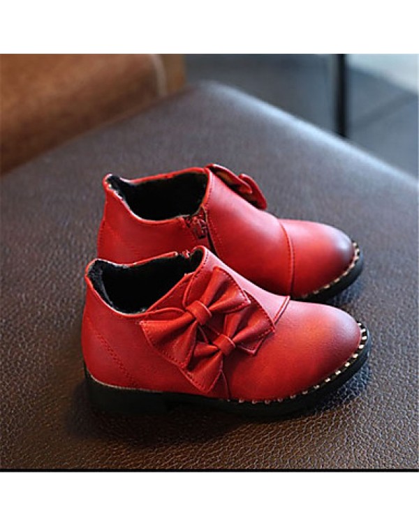 Girl's Boots Fall / Winter Comfort Leatherette Dress / Casual Flat Heel Bowknot Black / Yellow / Red Others  