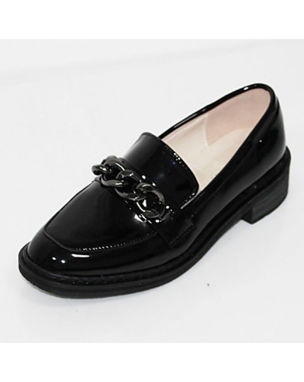 Women's Shoes PU Spring Round Toe Clogs & Mules Outdoor / Casual Chunky Heel Chain Black / White