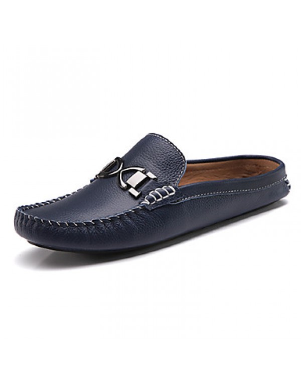 Men's Shoes Casual Leather Loafers Brown/Navy  