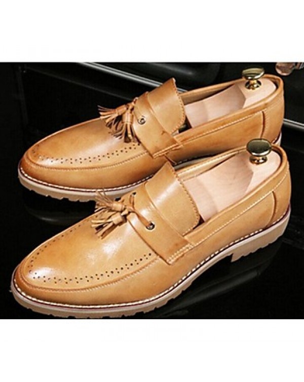 Men's Shoes Leather Casual Loafers Casual Flat Heel Lace-up Black / Yellow  