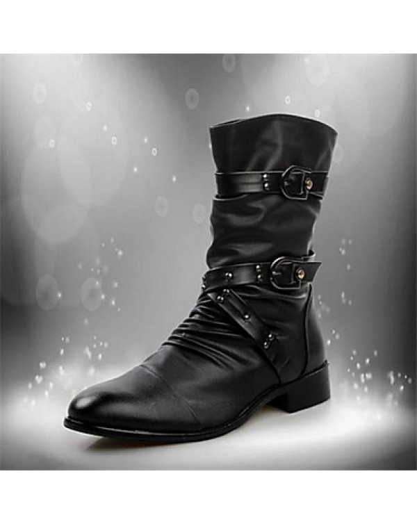 Men's Shoes Casual Leather Boots Black  