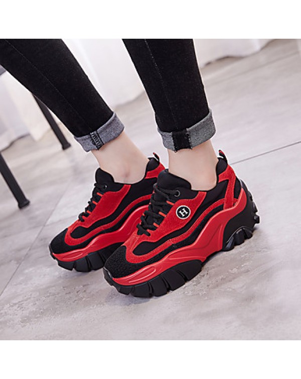 Women's Athletic Shoes Spring / Fall Creepers / Comfort Leather Casual Platform Others / Lace-up Black / Red Others