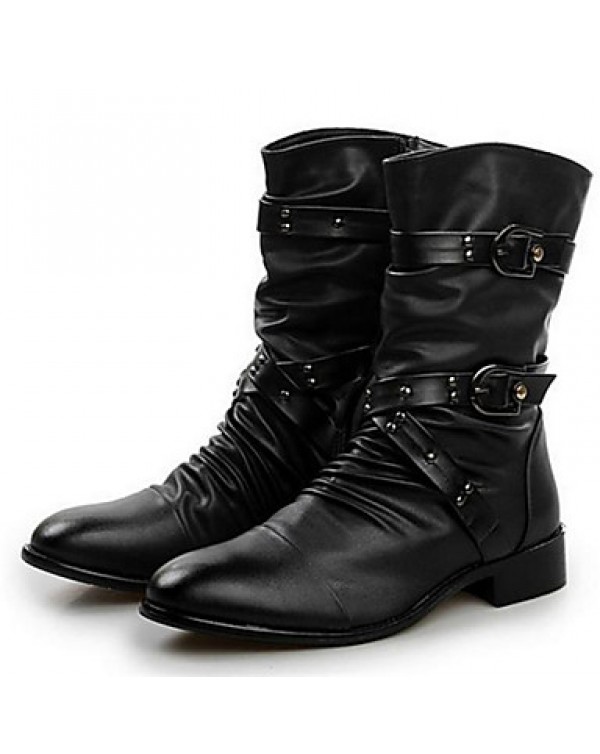 Men's Shoes Casual Leather Boots Black  