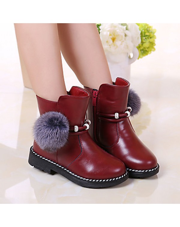 Girl's Boots Spring / Fall / Winter Bootie / Comfort Leather Outdoor / Casual Zipper Black / Red / Tan Walking  